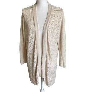 Gap Cardigan Women's Size Large Beige Open Knit Cotton Blend Boho Coastal Long